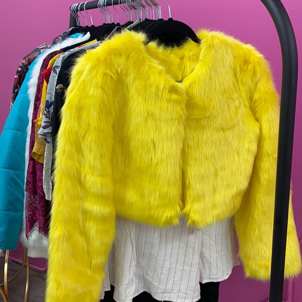 Yellow faux fur coat